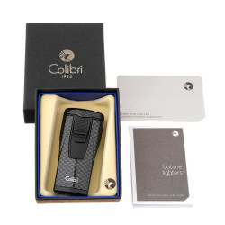 Купить Зажигалка сигарная Colibri Monaco (тройное пламя), черный карбон 